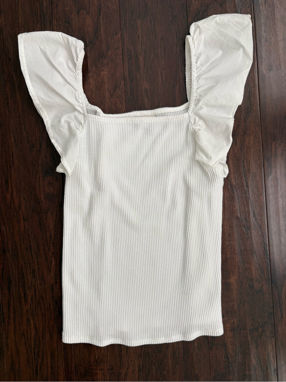 a new day White Ribbed Square Neck Tank with Flutter Sleeves